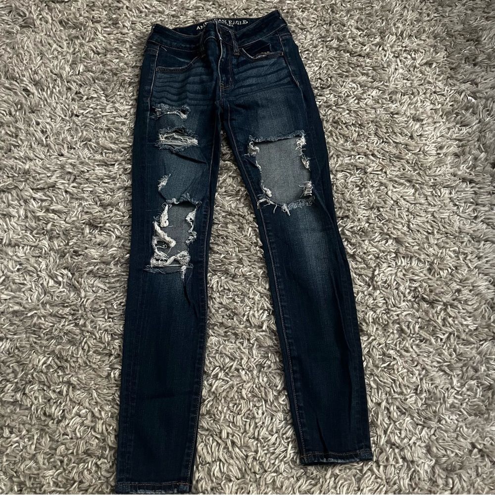 American eagle outfitters distressed dark wash Jeggings size 00 short